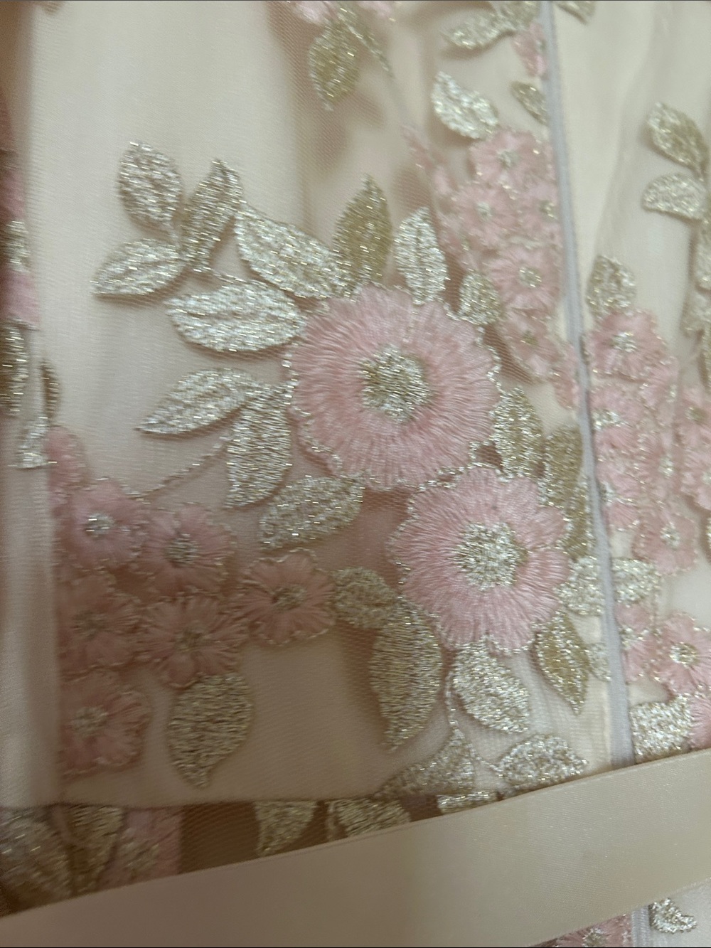 Tahari Pink and Cream Floral Embroidered Wedding Dress - Picture 8 of 10